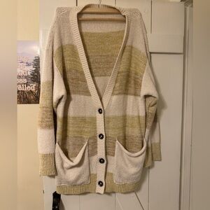 Free People Cream and Beige Striped Cardigan